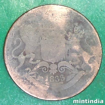 1833  HEAVY USED BOMBAY PRESIDENCY QUARTER ANNA TARAJU BOMBAY MINT  COIN AB87