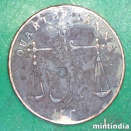 1833 BOMBAY PRESIDENCY QUARTER ANNA TARAJU BOMBAY MINT COIN AB408