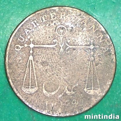 1833 BOMBAY PRESIDENCY QUARTER ANNA TARAJU BOMBAY MINT COIN AB409