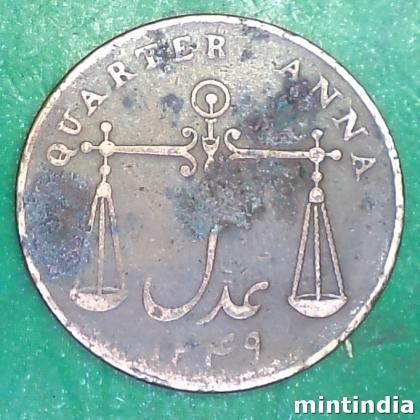 1833 BOMBAY PRESIDENCY QUARTER ANNA TARAJU BOMBAY MINT COIN AB412