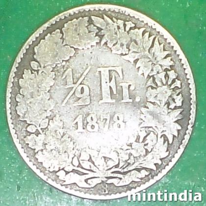 1878 SWITZERLAND SILVER HALF FRANK Helvetia standingr COIN EF246