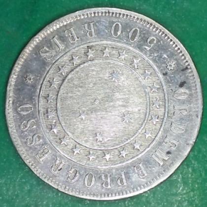1889 BRAZIL 500 REIS SILVER COIN no 212