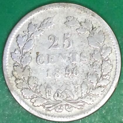 1896 NETHERLAND 25 CENTS SILVER COIN no 223