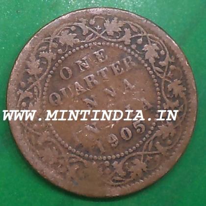 1905  KING EDWARD VII KEVII BRITISH RAREST QUARTER 1/4 ANNA  KOLKATA CALCUTTA MINT COIN