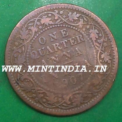 1907 KING EDWARD VII KEVII BRITISH RAREST QUARTER 1/4 ANNA   KOLKATA CALCUTTA MINT COIN