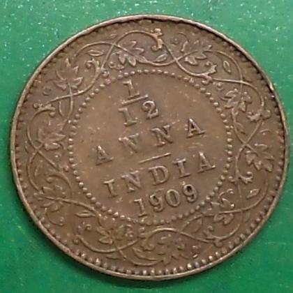1909 RAREST BRITISH INDIA 1/12 ANNA KEVII King EDWARD VII calcutta mint Commemorative coin