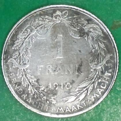 1910 BELGIUM 1 FRANC SILVER COIN no 211