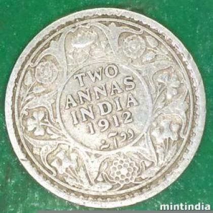 1912 SILVER KING GEORGE V KGV TWO ANNA KOLKATA MINT COIN JK 158