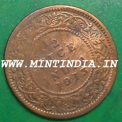 1913 RARE  BRITISH 1/2 HALF PICE KGV King George V  KOLKATA CALCUTTA MINT Commemorative coin