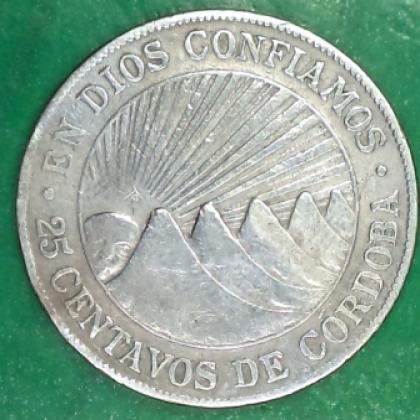 1914 NICARAGUA 25 CENTAVOS SILVER COI no 221