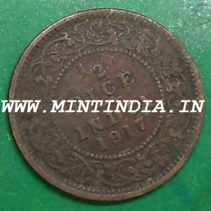 1917  BRITISH 1/2 HALF PICE KGV King George V  KOLKATA CALCUTTA MINT Commemorative coin
