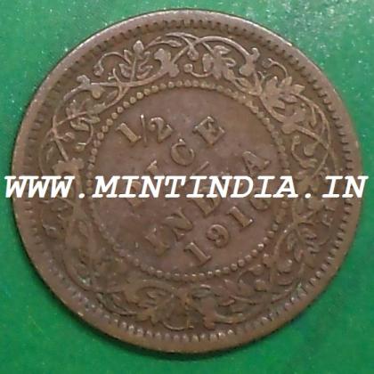 1916  BRITISH 1/2 HALF PICE KGV King George V  KOLKATA CALCUTTA MINT Commemorative coin