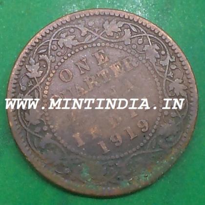 1919 RARE KING GEORGE V KGV BRITISH QUARTER 1/4 ANNA KOLKATA MINT COIN