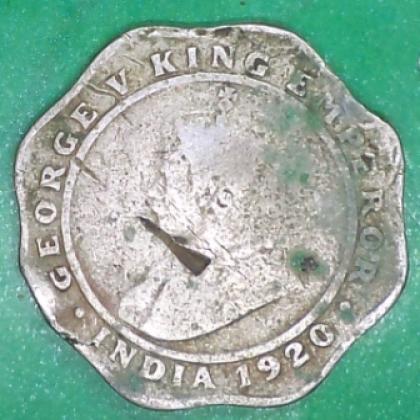 1920 KGV 4 ANNA DIE CUT ERROR KOLKATA MINT COIN no 181