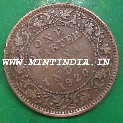 1920 RARE KING GEORGE V KGV BRITISH QUARTER 1/4 ANNA KOLKATA MINT COIN