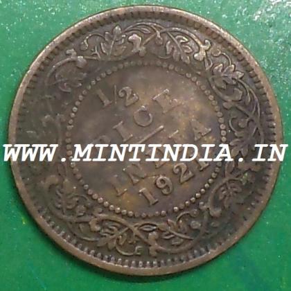 1921 RARE BRITISH 1/2 HALF PICE KGV King George V  KOLKATA CALCUTTA MINT Commemorative coin