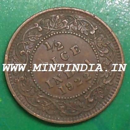 1922 RARE BRITISH 1/2 HALF PICE KGV King George V  KOLKATA CALCUTTA MINT Commemorative coin
