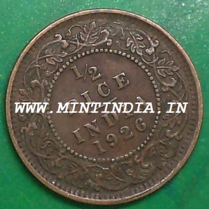 1926 RARE BRITISH 1/2 HALF PICE KGV King George V  KOLKATA CALCUTTA MINT Commemorative coin