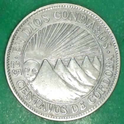 1928 NICARAGUA 25 CENTAVOS SILVER COI no 219