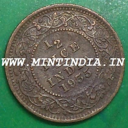 1935 BRITISH 1/2 HALF PICE KGV King George V  KOLKATA CALCUTTA MINT Commemorative coin