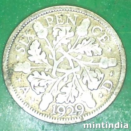 1929 UK SILVER 6 Pence  George V 4th coinage COIN EF257