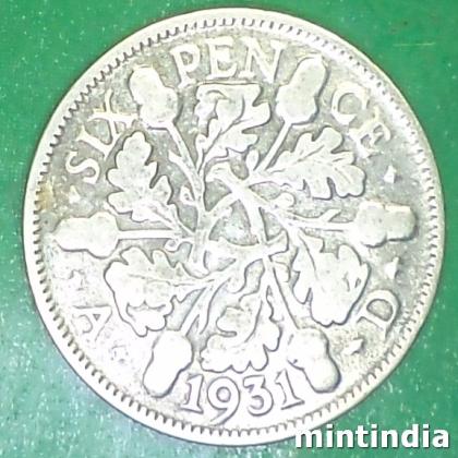 1931 UK SIX PENCE GEORGE V 4tH COINAGE SLIVER COIN EF282