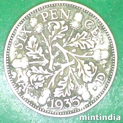 1935 UK SILVER SIX PENCE George V 4th coinage COIN EF210