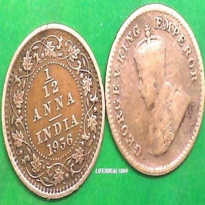 1936  BRITISH INDIA 1/12 ANNA KGV King George V KOLKATA MINT   Commemorative coin