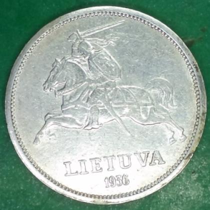 1936 LITHUANIA 5 LITAI SILVER COIN no 214