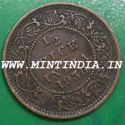 1936 Rare BRITISH 1/2 HALF PICE KGV King George V  KOLKATA CALCUTTA MINT Commemorative coin