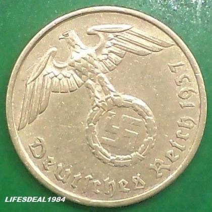 1937 A BERLIN MINT NAZI WORLD WAR HITLERs ERA 10 Reichpennig coin