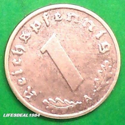 1937 A BERLIN MINT NAZI WORLD WAR HITLERs ERA 1 Reichpennig coin (a)