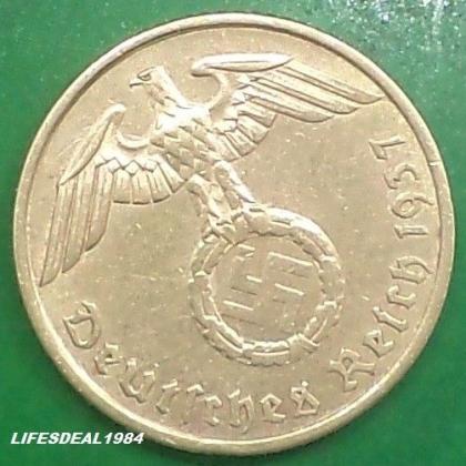 1937 A BERLIN MINT NAZI WORLD WAR HITLERs ERA 5 Reichpennig coin