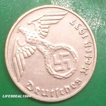 1937 D MUNICH  MINT NAZI WORLD WAR HITLERs ERA 1 Reichpennig coin