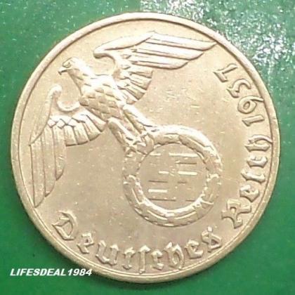 1937 J HAMBURG  MINT NAZI WORLD WAR HITLERs ERA 5 Reichpennig coin