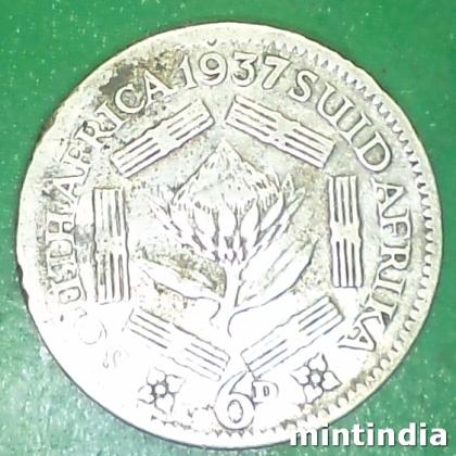 1937 SILVER SOUTH AFRICA 6D  George VI Rex Imperator COIN EF280