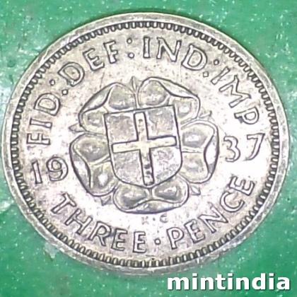 1937 UK SILVER 3 PENCE GEORGE VI COIN EF237