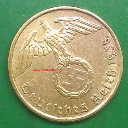 1938 F STUTTGART MINT NAZI WORLD WAR HITLERs ERA 5 Reichpennig coin