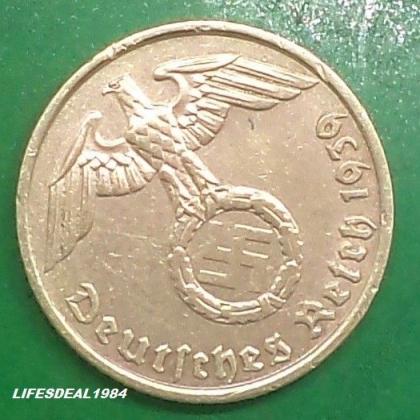 1939 A BERLIN MINT NAZI WORLD WAR HITLERs ERA 5 Reichpennig coin