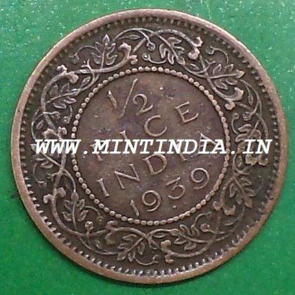 1939 KGVI HALF 1/2 PICE BOMBAY MINT COIN