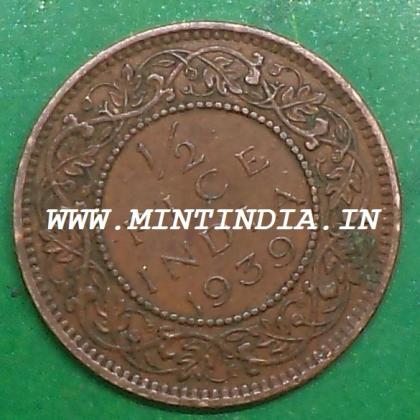 1939 KGVI HALF 1/2 PICE KOLKATA MINT COIN