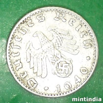 1940 A NAZI 50RP WW 2 HITLER ERA  SWASTIKA BERLIN MINT COIN