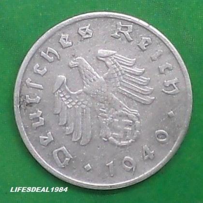 1940 E DRESDEN MINT NAZI WORLD WAR HITLERs ERA 5 Reichpennig coin (b)
