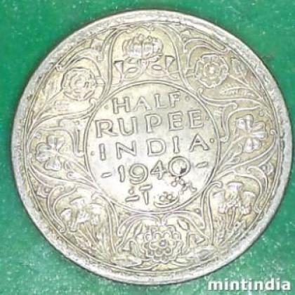 1940 KOLKATA MINT KGVI HALF RUPEE SILVER COIN JK129