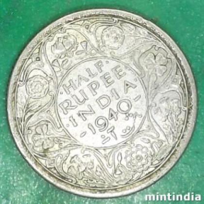 1940 KOLKATA MINT KGVI HALF RUPEE SILVER COIN JK189