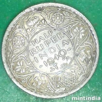 1940 KOLKATA MINT KGVI HALF RUPEE SILVER COIN JK279