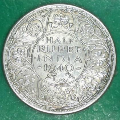 1940 KOLKATA MINT KGVI HALF RUPEE SILVER COIN no 233