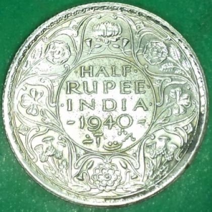 1940 KOLKATA MINT KGVI HALF RUPEE SILVER COIN no 234