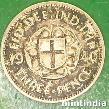 1940 UK SILVER 3 PENCE George VI incl Colonial COIN EF226