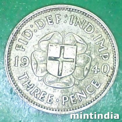 1940 UK SILVER  3 Pence George VI incl. Colonial COIN EF297